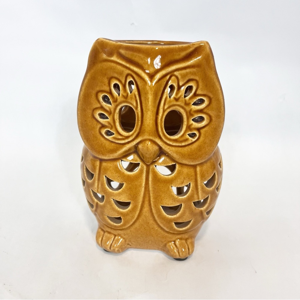 Vintage Ceramic Owl Candle Holder Tea Light Candle Holder Brown/Gold